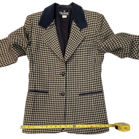 JL COLEBROOK Mohair Wool Houndstooth Blazer Women Small Navy Tan Career Business - Picture 15 of 16
